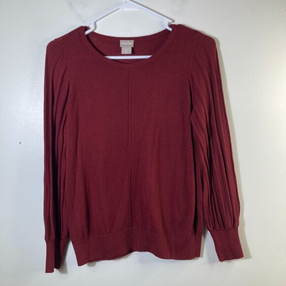 Womens Chicos Cashmere Blend Pleat Sleeve Sweater Maroon SP - Picture 1 of 10